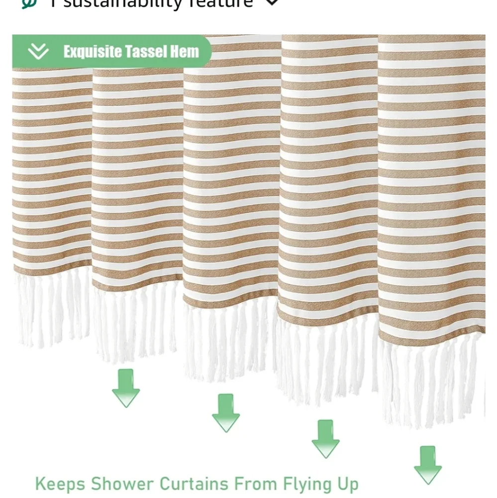 Fabric shower curtin BoHo Striped Tassel shower curtin 72×72 new with ho…